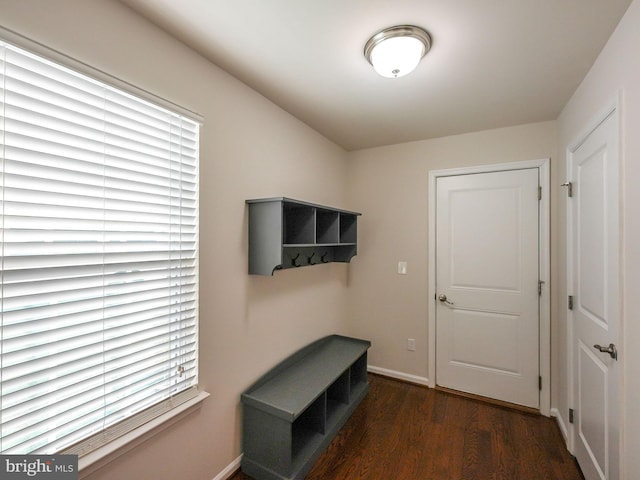 mudroom featuring baseboards and wood finished floors