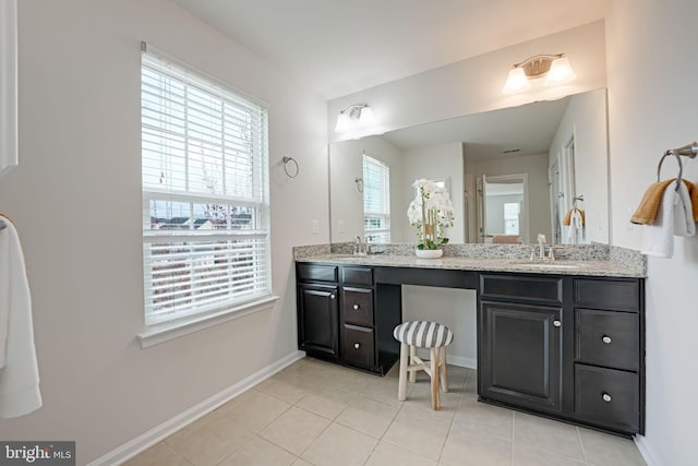 bathroom featuring double vanity, tile patterned floors, and a sink