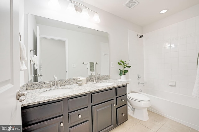 full bath with tile patterned floors, visible vents, toilet, and a sink