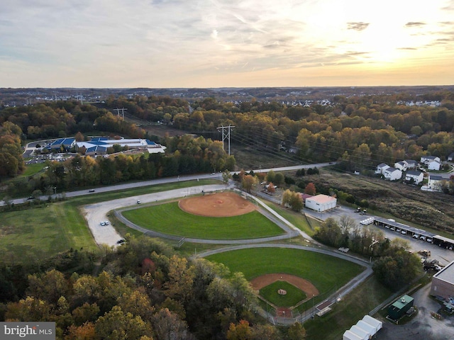 view of aerial view at dusk