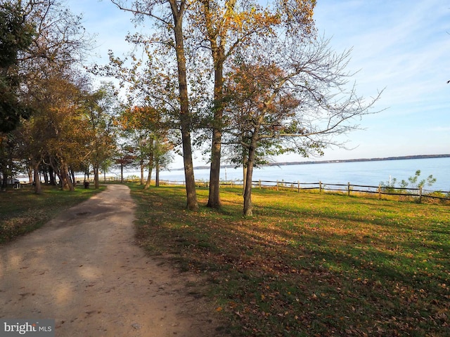 view of street with a water view