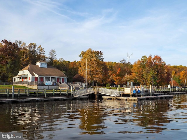 view of dock with a water view