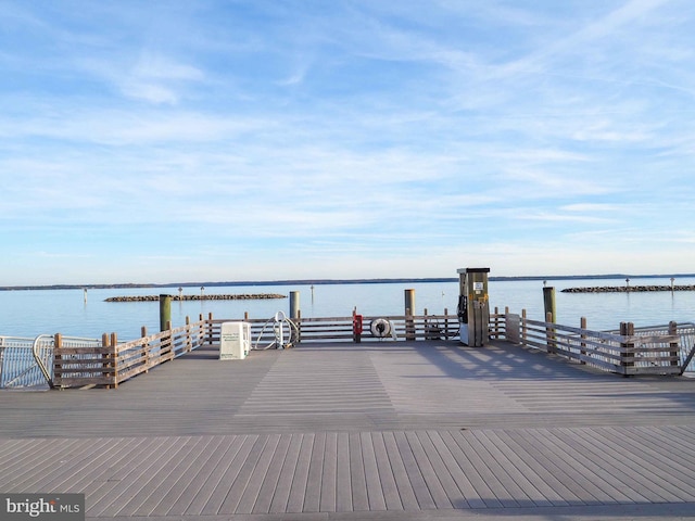 dock area with a water view