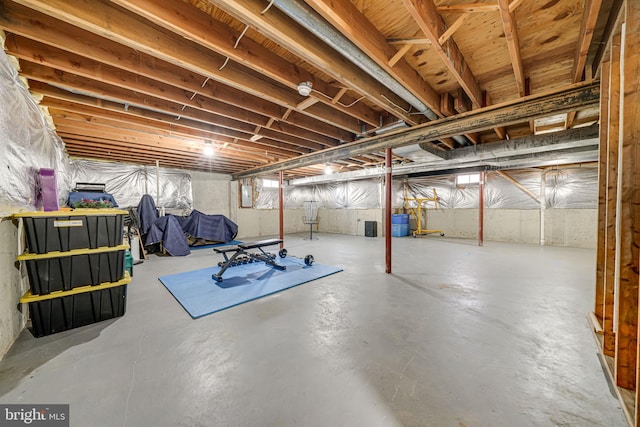 unfinished basement featuring electric panel