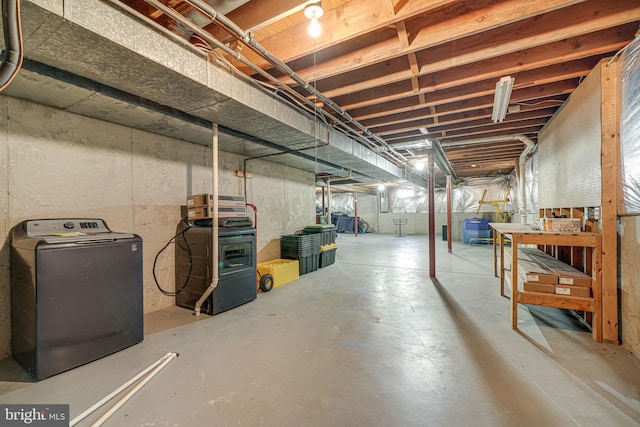 unfinished below grade area featuring washer / clothes dryer