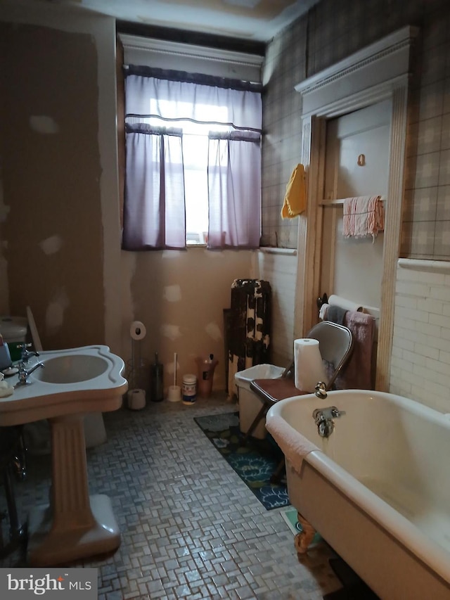 bathroom with a freestanding bath