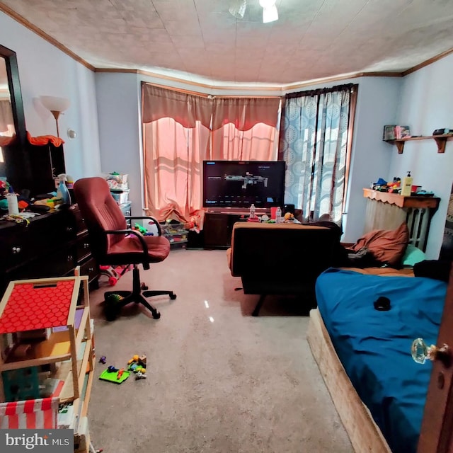 bedroom with crown molding