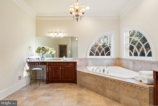 1221 Mottrom Dr, Mclean, VA 22101 - full bathroom featuring crown molding, a garden tub, visible vents, and vanity