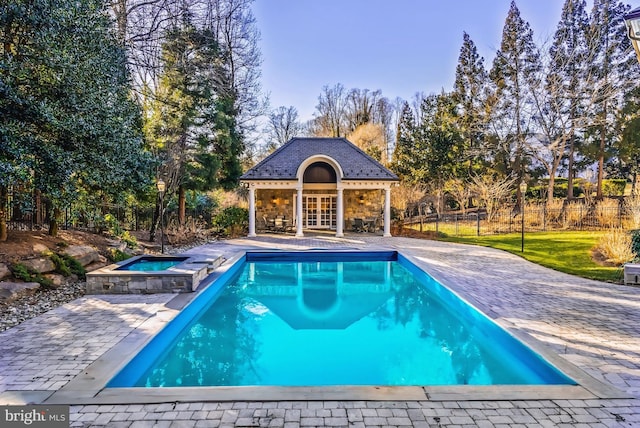 1221 Mottrom Dr, Mclean, VA 22101 - view of swimming pool featuring fence, a patio area, an exterior structure, and an outbuilding