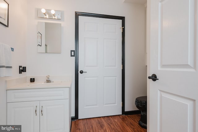 bathroom featuring vanity and wood finished floors