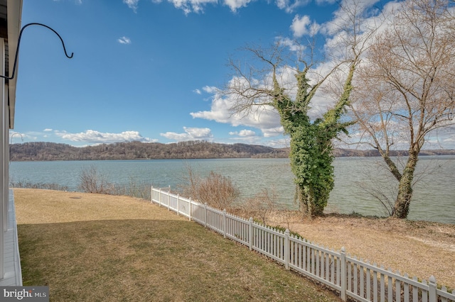 property view of water with fence