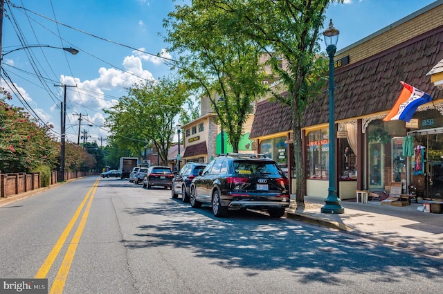 view of road with curbs, street lighting, and sidewalks