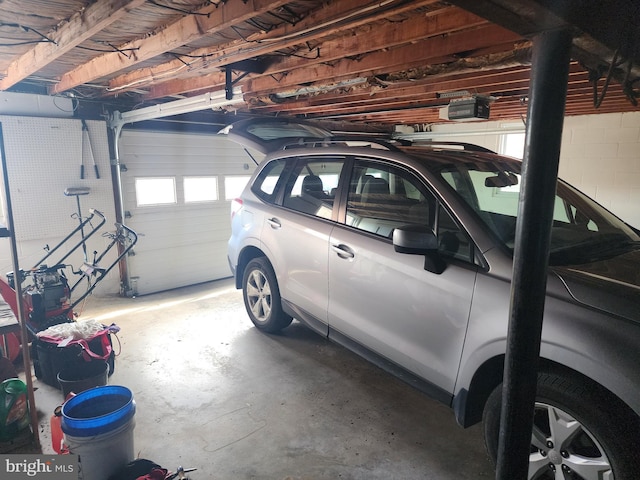 garage with a garage door opener