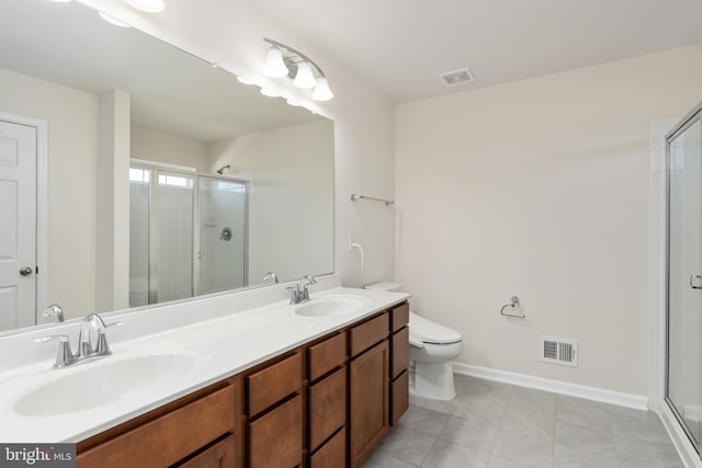 full bathroom with a sink, visible vents, and a shower stall