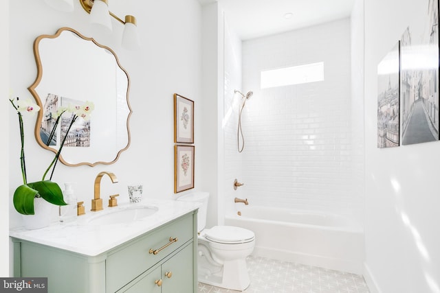 full bathroom featuring shower / bathtub combination, vanity, and toilet