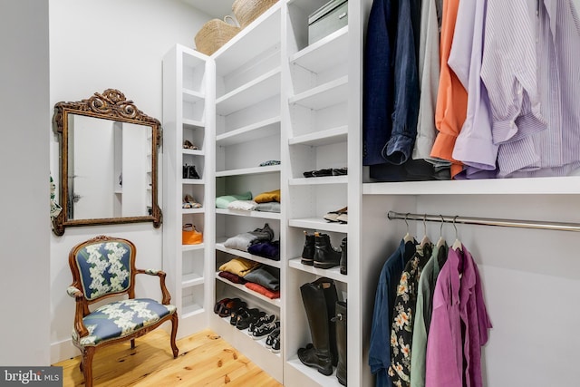 walk in closet featuring wood finished floors