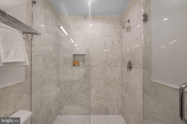 bathroom with toilet and a shower stall