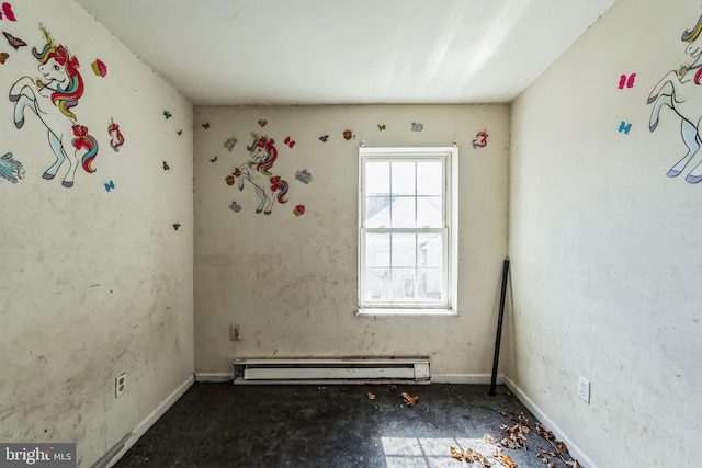 unfurnished room featuring a baseboard radiator