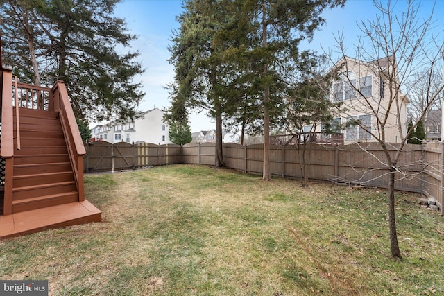 view of yard with a fenced backyard