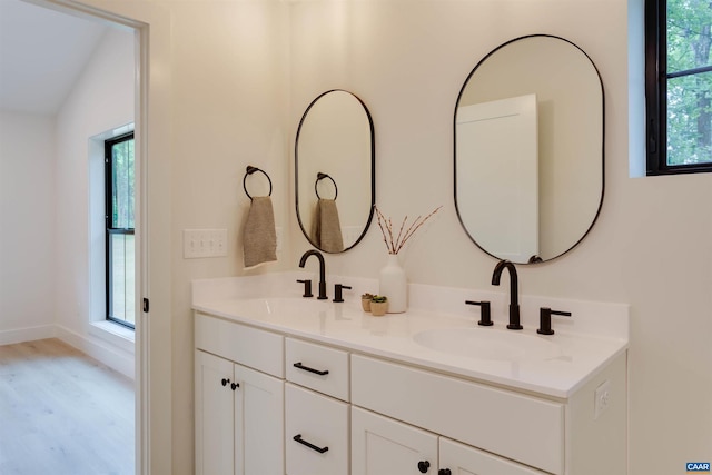 bathroom featuring double vanity, plenty of natural light, and a sink