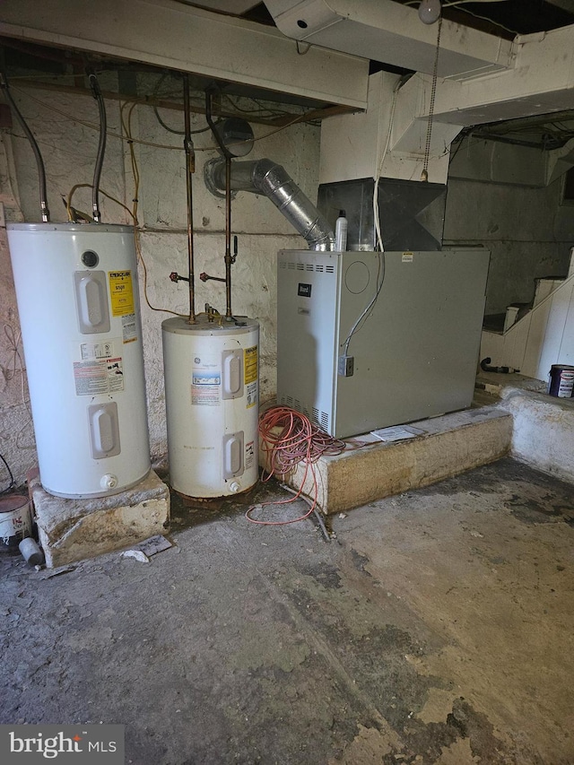 utilities with water heater and heating unit