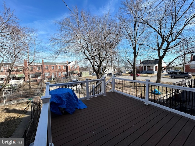 deck with a residential view