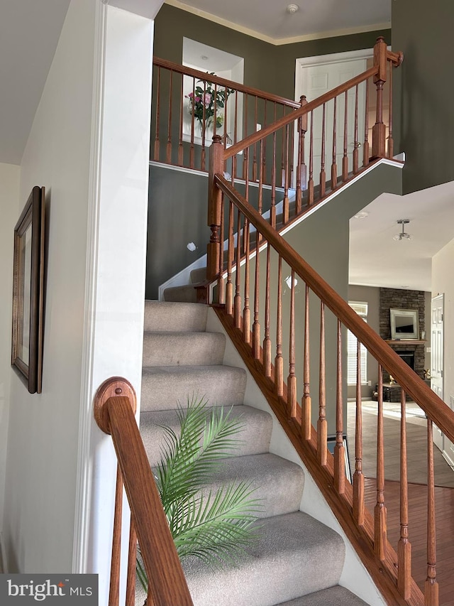 stairway featuring a high ceiling