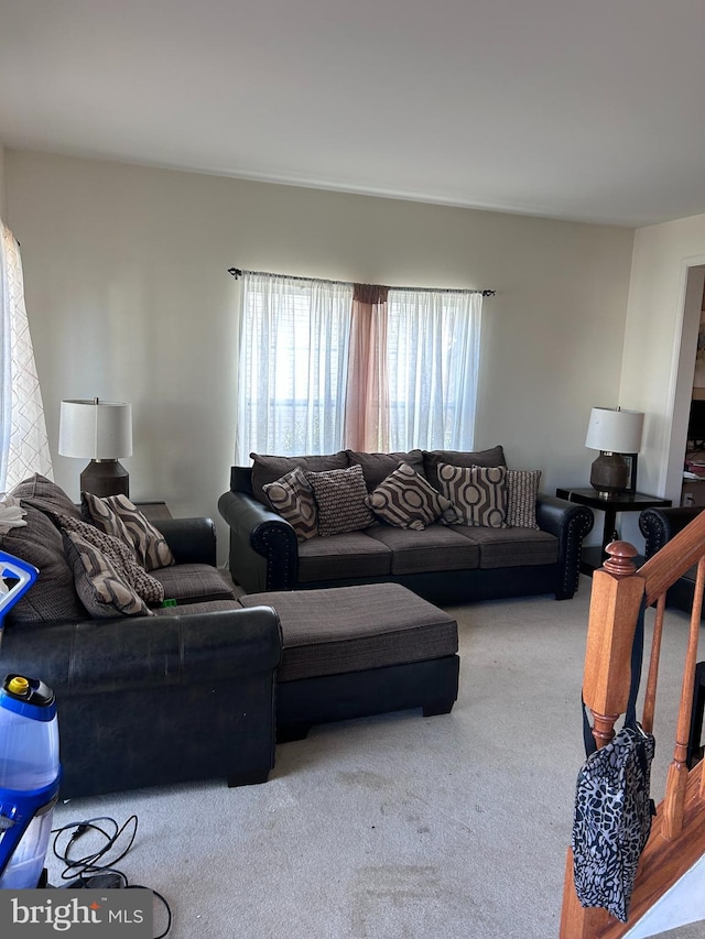 living area with carpet flooring