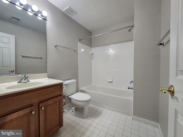 full bath with toilet, vanity, visible vents, and tile patterned floors