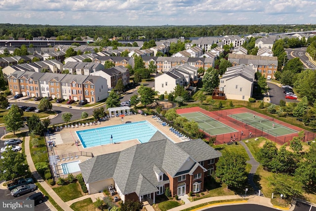 drone / aerial view with a residential view