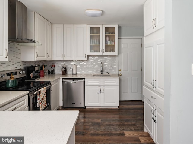 kitchen featuring a sink, wall chimney exhaust hood, backsplash, and stainless steel appliances