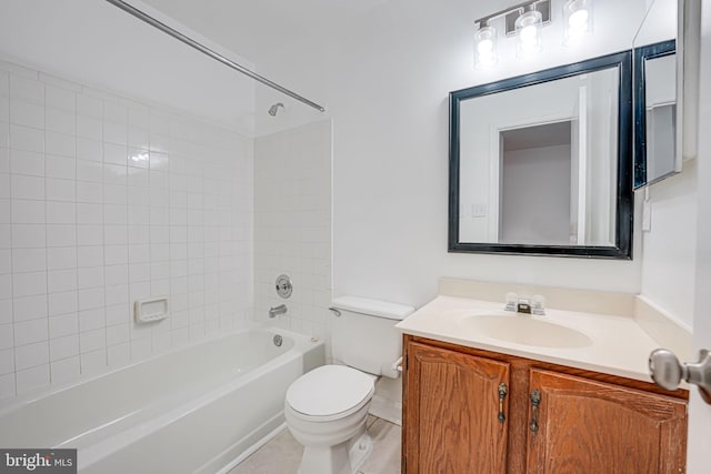 bathroom featuring toilet, bathtub / shower combination, and vanity