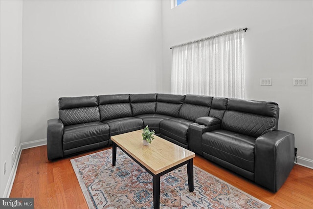 living room featuring baseboards and wood finished floors