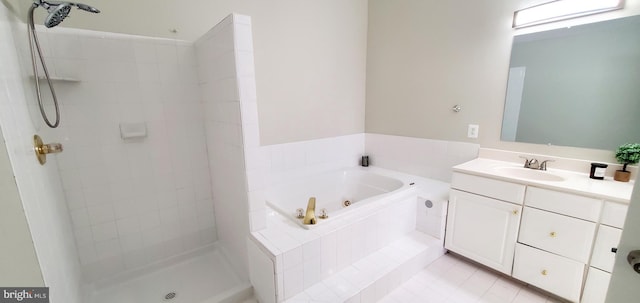 20153 Valhalla Sq, Ashburn, VA 20147 - full bath with a whirlpool tub, a tile shower, tile patterned flooring, and vanity
