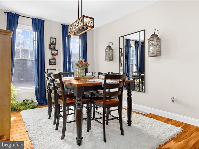 dining area featuring wood finished floors and baseboards