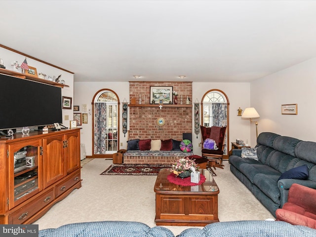 living room with light carpet