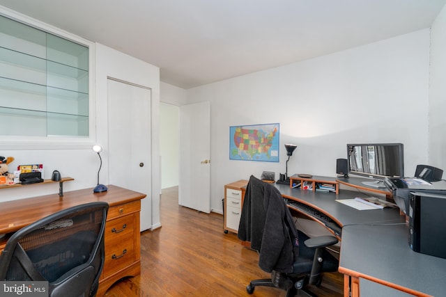 office space featuring wood finished floors