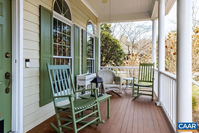 deck featuring covered porch