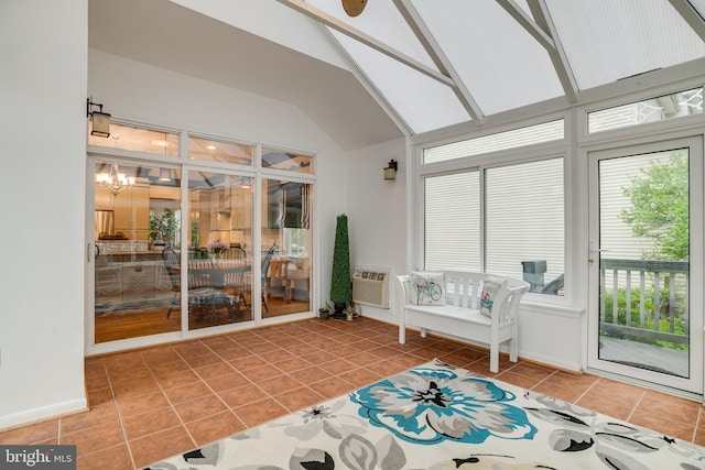 6735 Eckert Ct, Warrenton, VA 20187 - sunroom / solarium with vaulted ceiling, tile patterned floors, and a chandelier