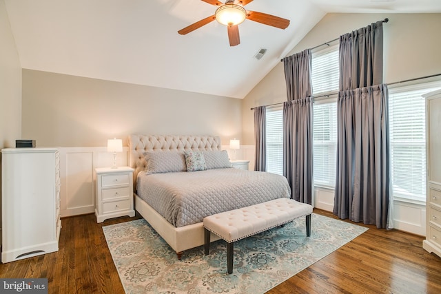 6735 Eckert Ct, Warrenton, VA 20187 - bedroom featuring vaulted ceiling, dark wood finished floors, and ceiling fan