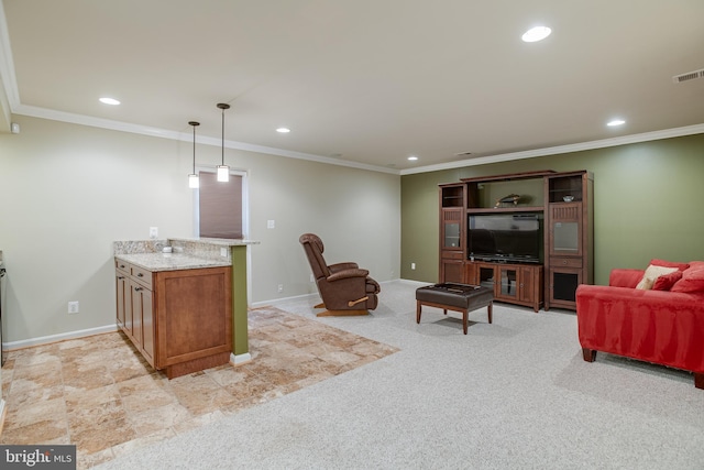 6735 Eckert Ct, Warrenton, VA 20187 - living room with recessed lighting, ornamental molding, and baseboards