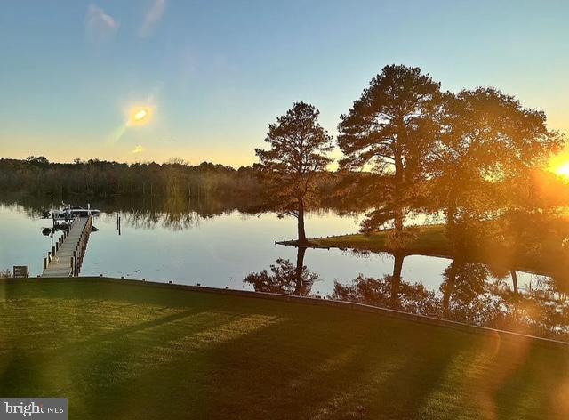 property view of water featuring a dock