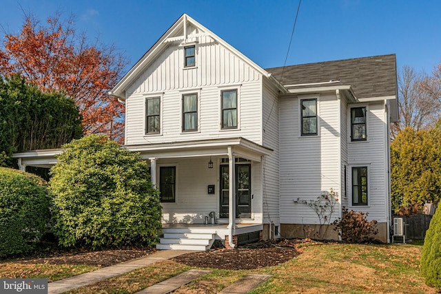 view of front of house featuring covered porch and board and batten siding