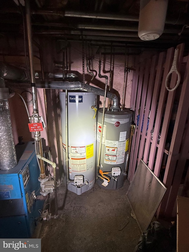 utility room featuring water heater