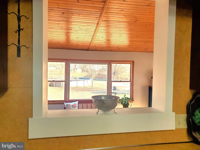 interior space with wood ceiling