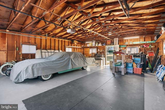 garage with a garage door opener