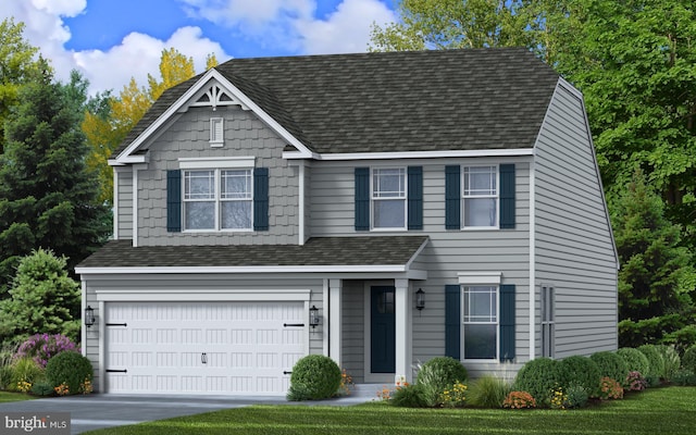 view of front of house with concrete driveway, a shingled roof, and an attached garage