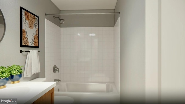 bathroom featuring shower / tub combination, vanity, and toilet