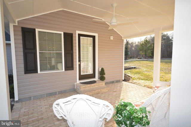 view of patio with a ceiling fan