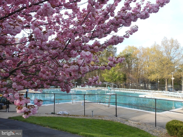 view of swimming pool with fence